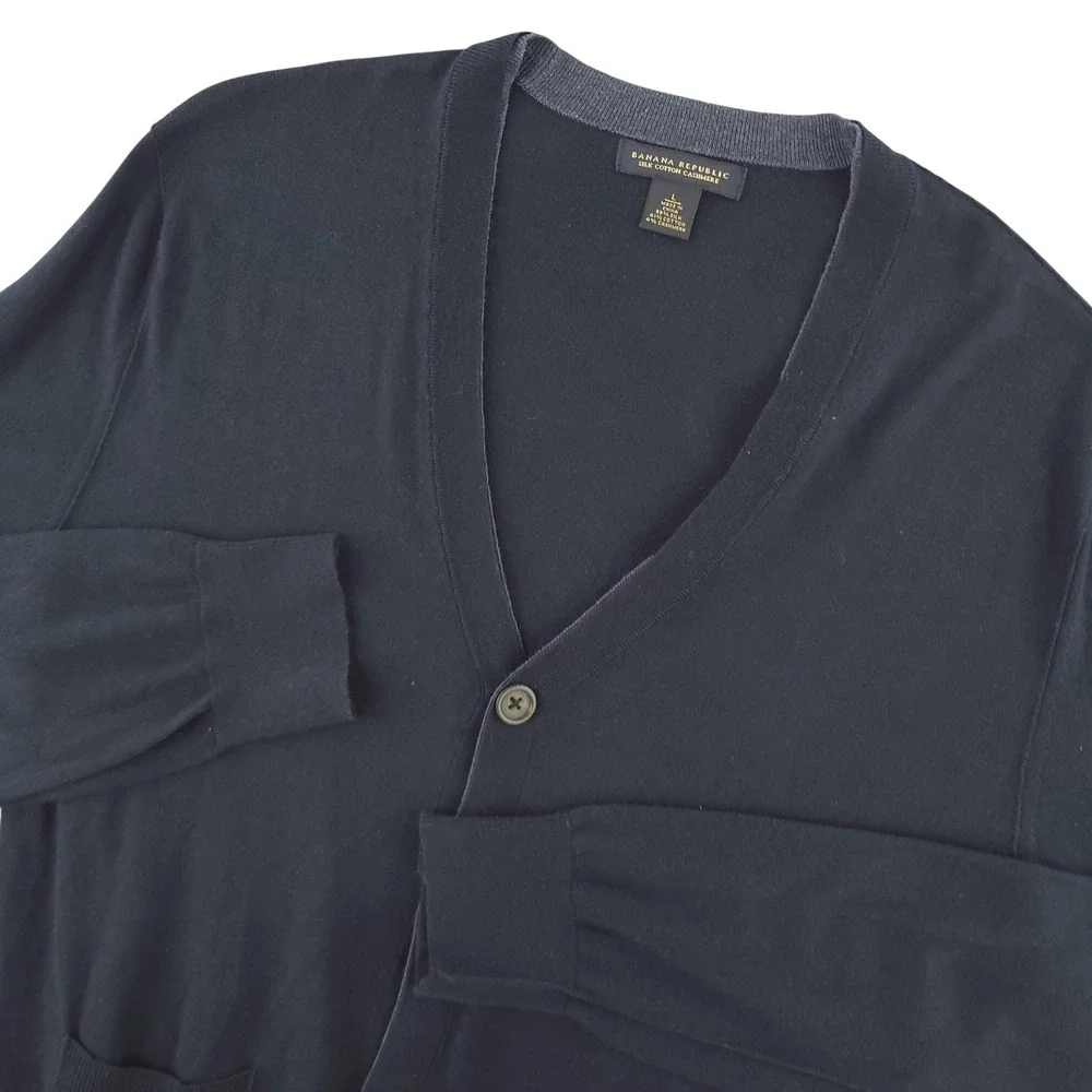 Banana Republic Sweater Mens L Blue Silk Cotton Cashmere V Neck Cardigan Knit